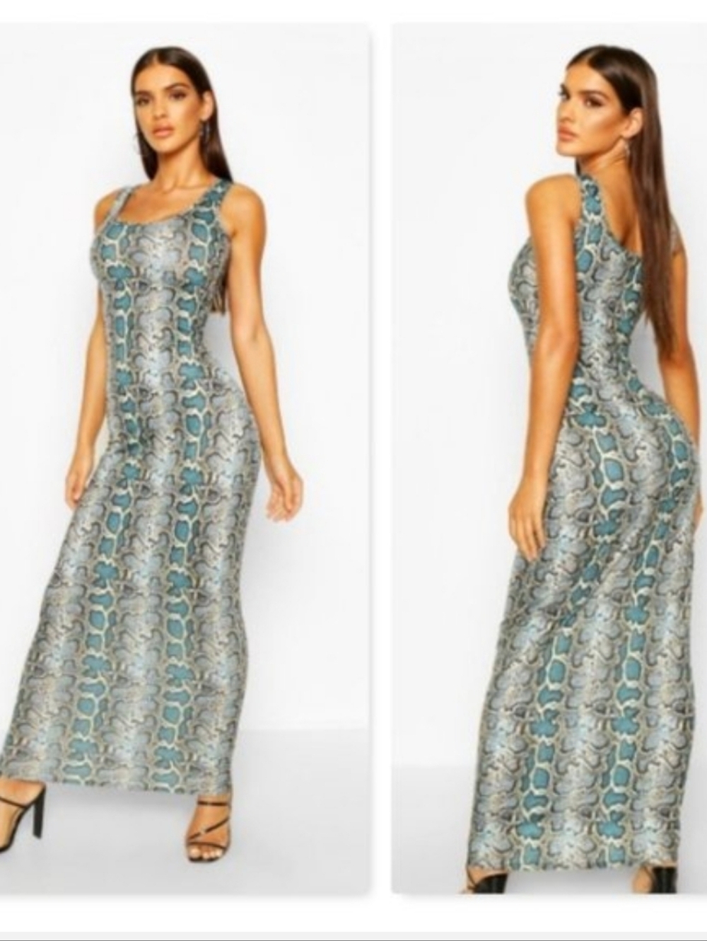 Blue Snake Print Maxi Dress